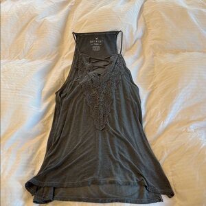 American Eagle Outfitters Charcoal Lace Tank Top